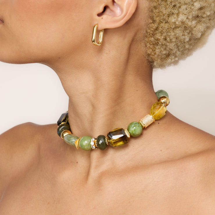 Olive Quartz Statement Necklace on model
