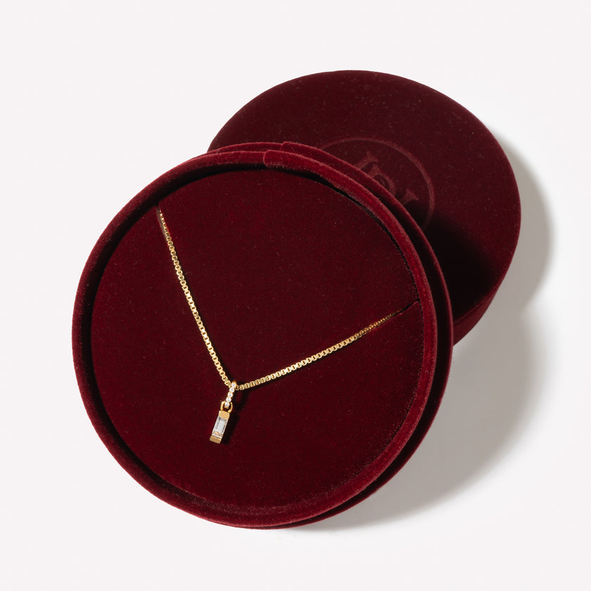 Birthstone Baguette Necklace in packaging