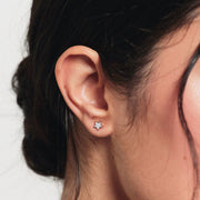 Star Mini Pavé Stud Earrings Rose Gold on model