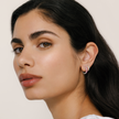 H&B Pink Sparkle Hoop Earrings on model