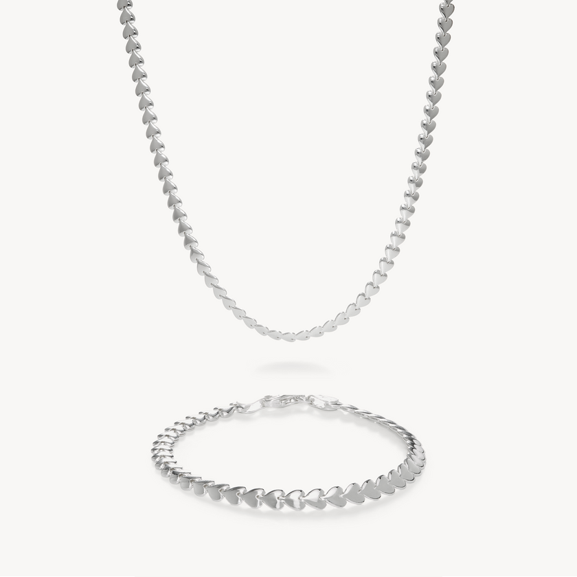 Silver Heart Chain Set 