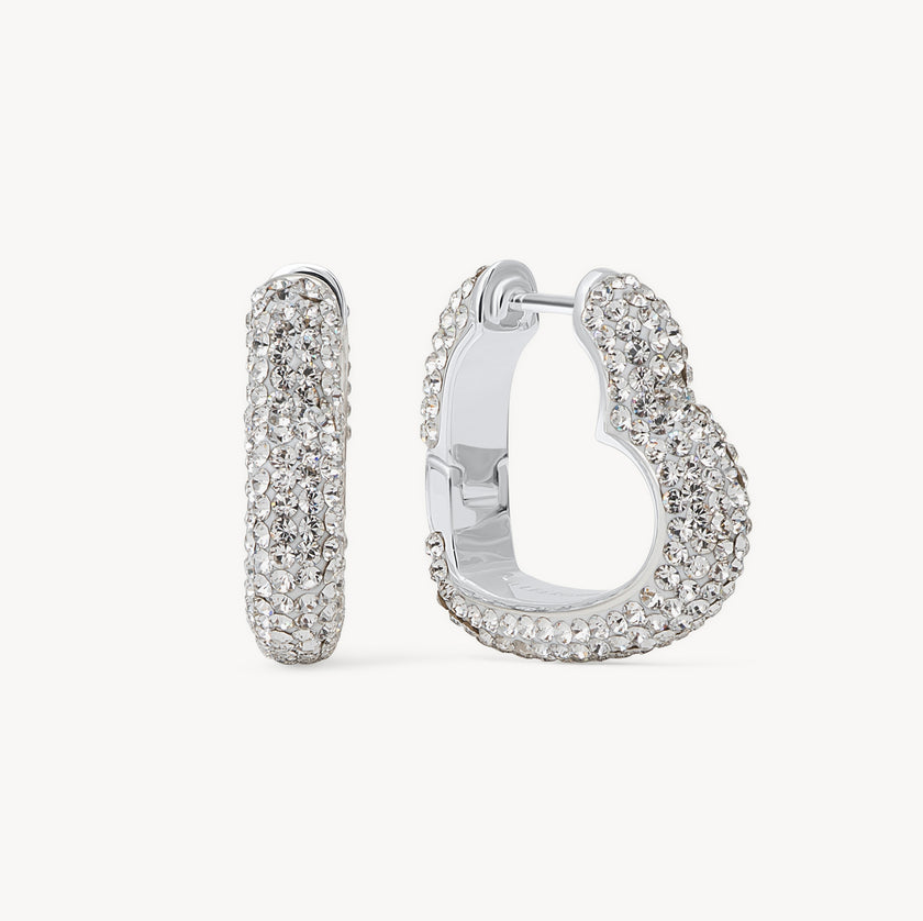 White Sparkle Heart Hoop Earrings
