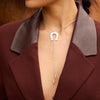 Horseshoe Bolo Tie Necklace on model