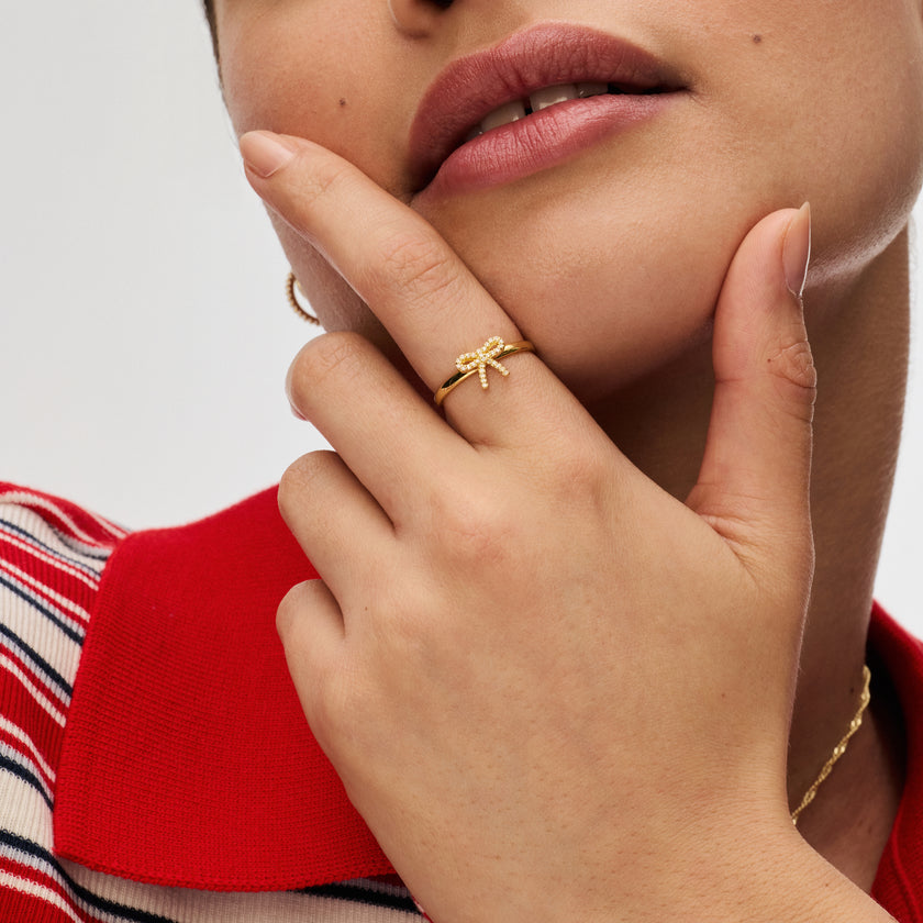 Baby Bow Ring in Gold on model