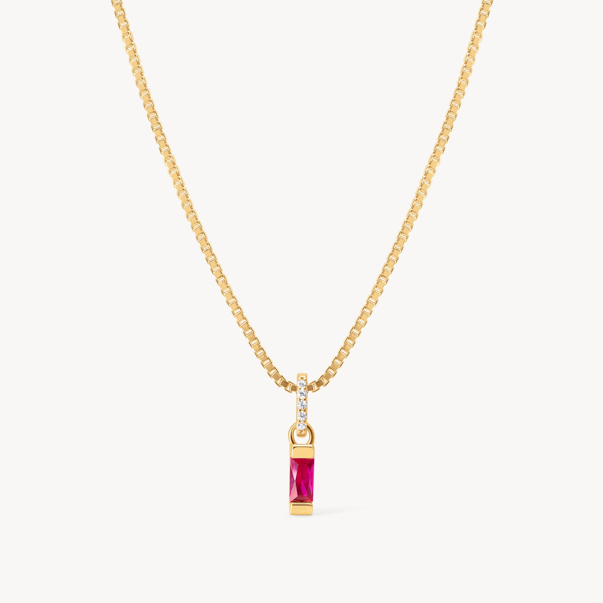 July Gold Birthstone Baguette Necklace