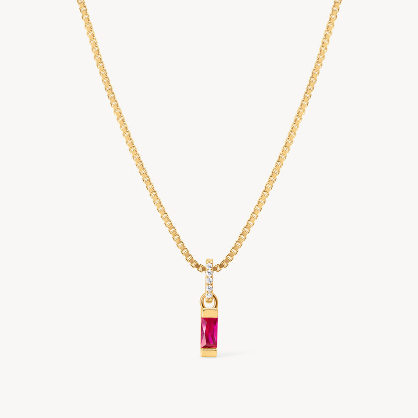 July Gold Birthstone Baguette Necklace