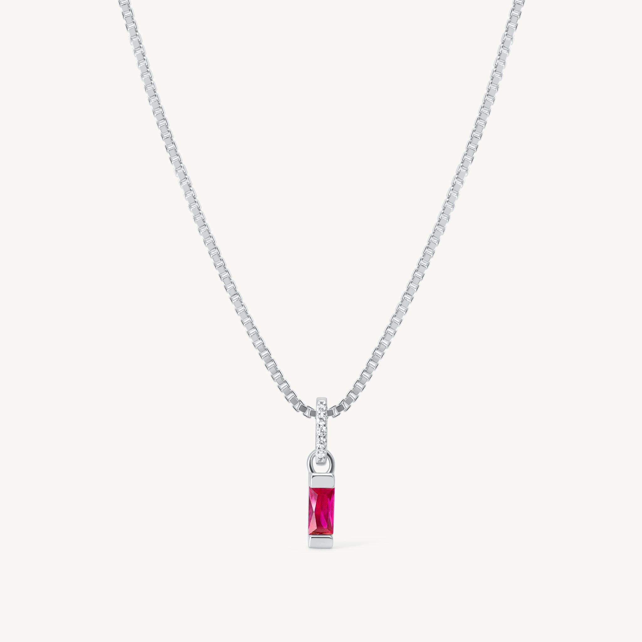 July Silver Birthstone Baguette Necklace