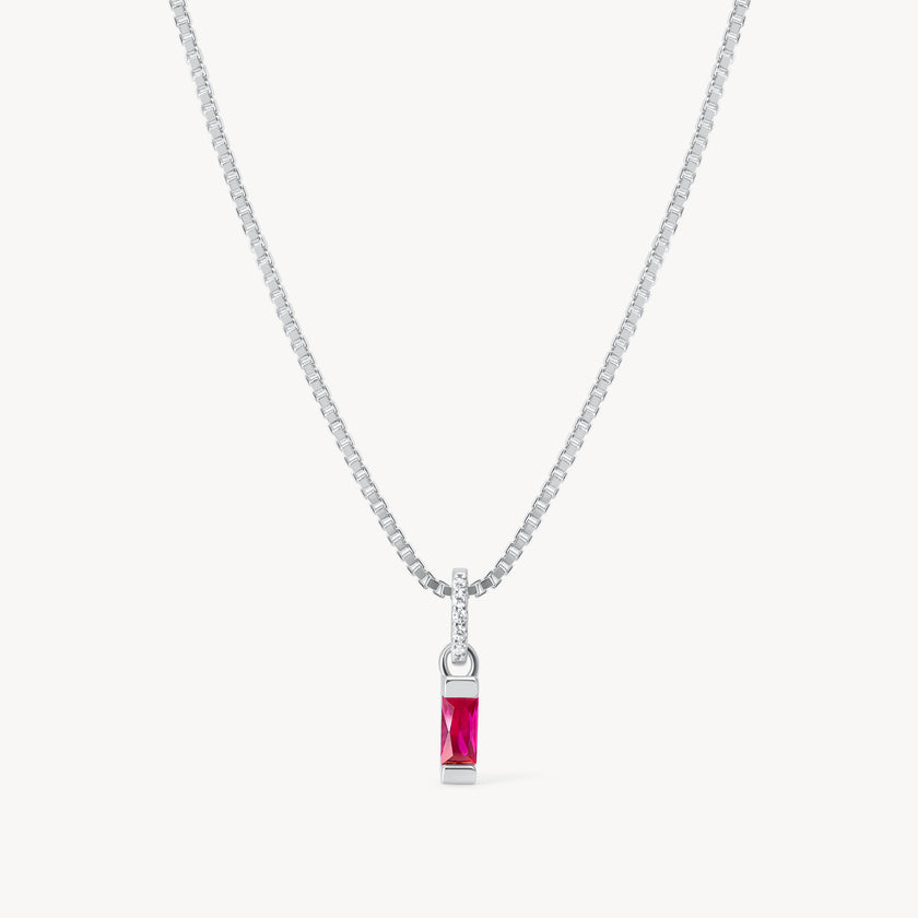 July Silver Birthstone Baguette Necklace