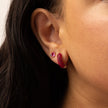 Ruby Sparkle Hoops — Small on model