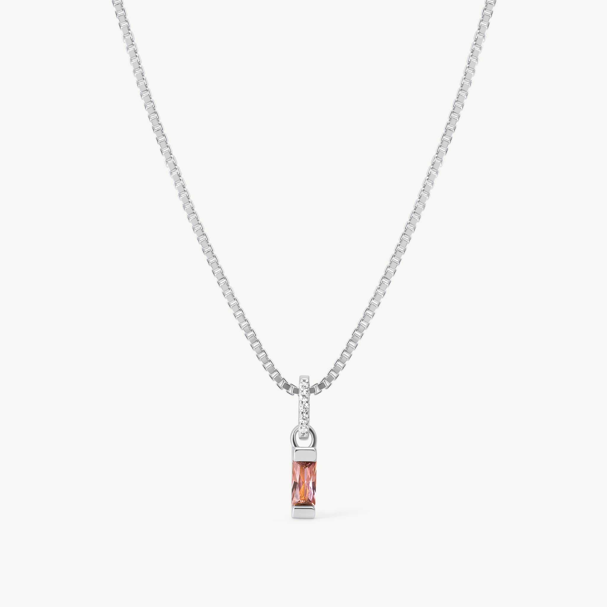 June Silver Birthstone Baguette Necklace