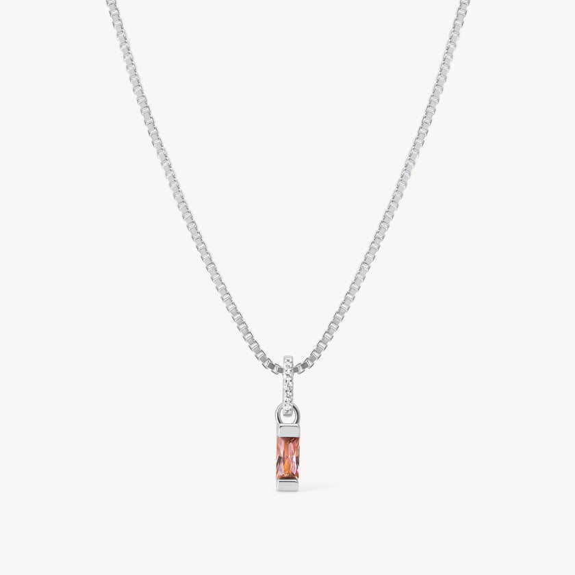 June Silver Birthstone Baguette Necklace