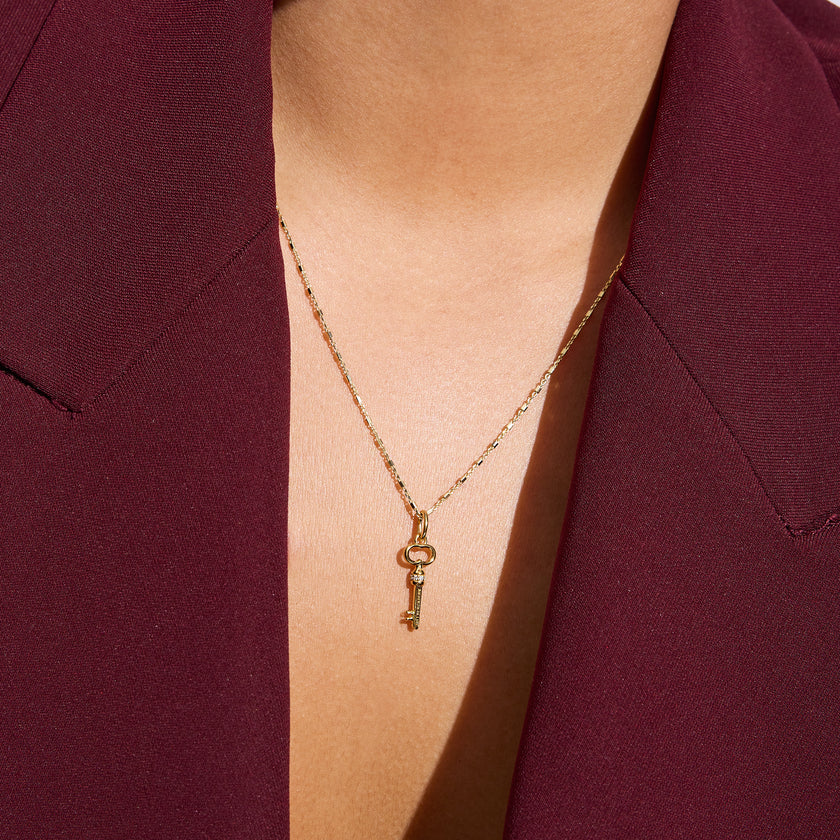 Key To Your Heart Necklace in Gold on model