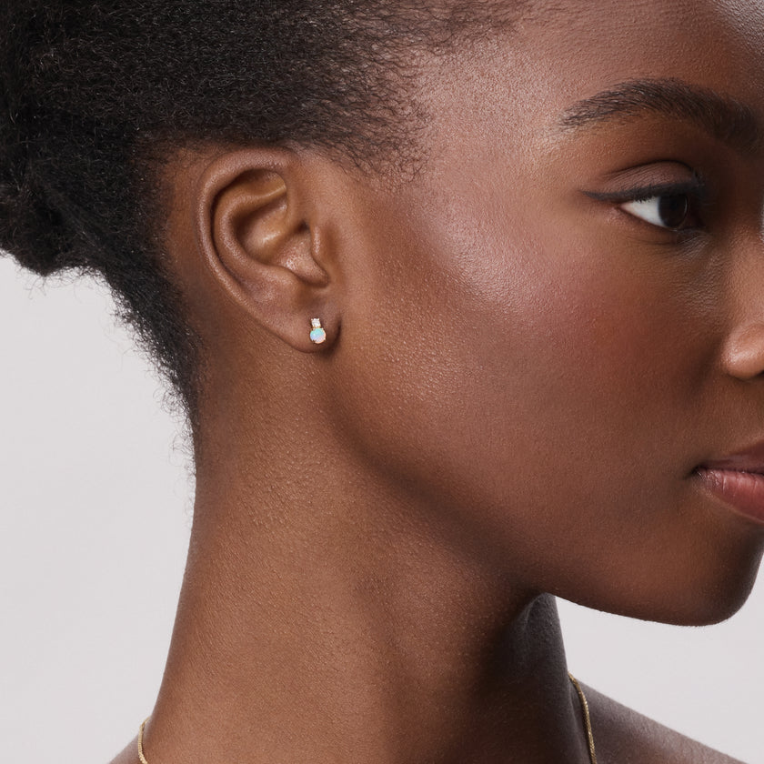 Lab Diamond & Opal Mini Stud Earrings on model