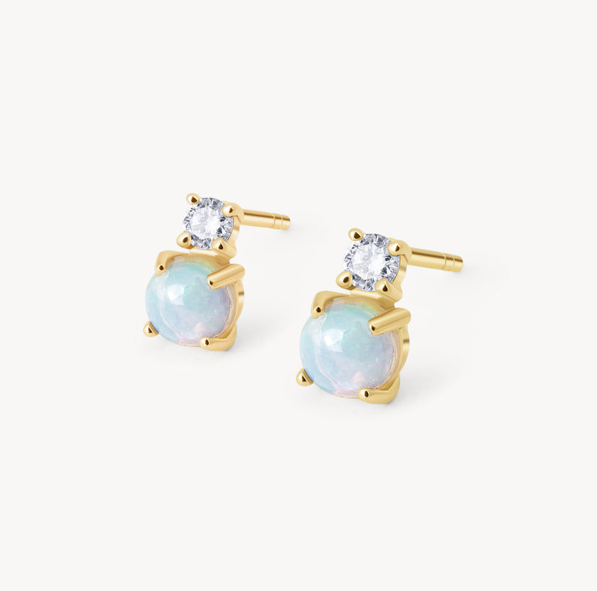 Lab Diamond & Opal Mini Stud Earrings