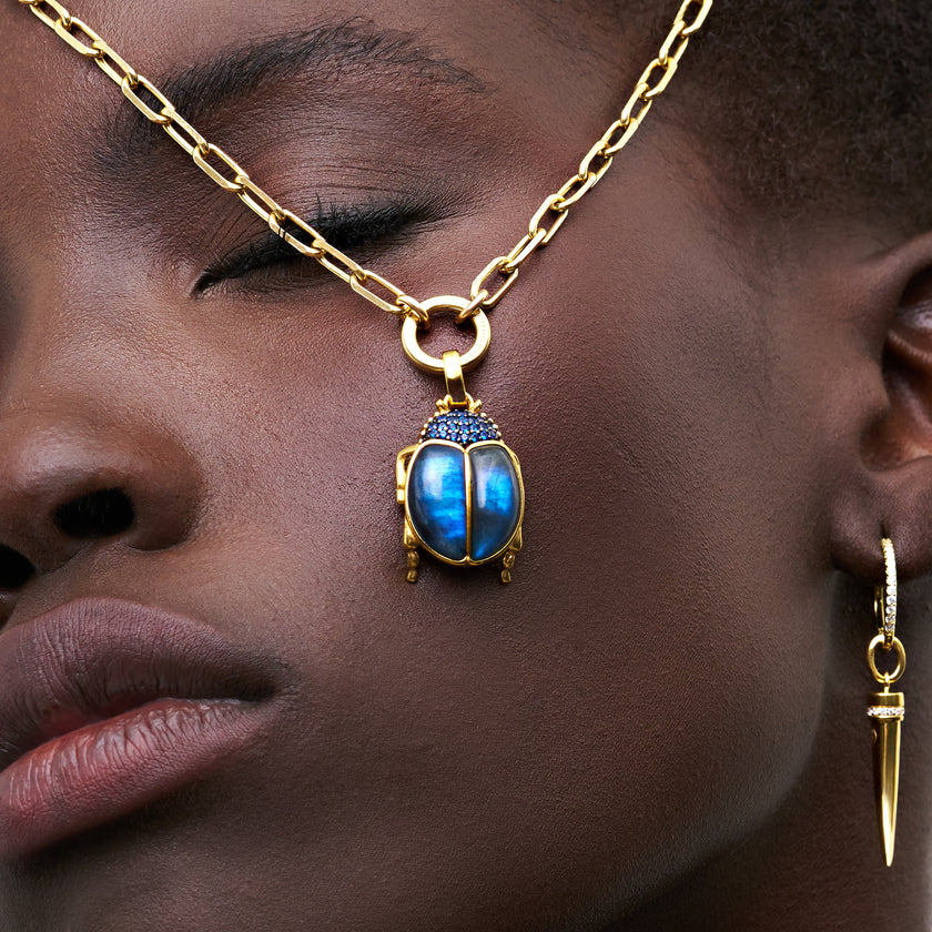 Labradorite Beetle Charm on model