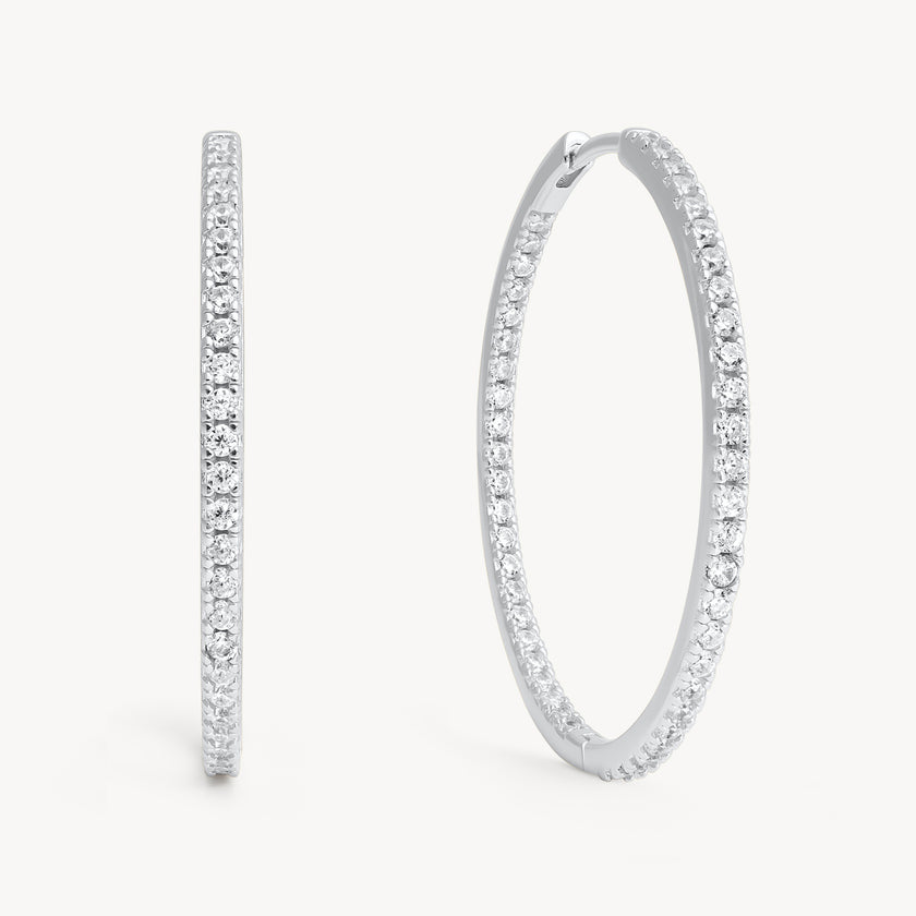 Silver Large Pavé Hoop Earrings