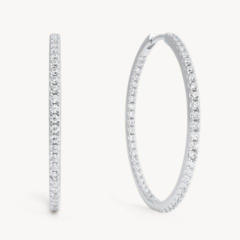 Silver Large Pavé Hoop Earrings