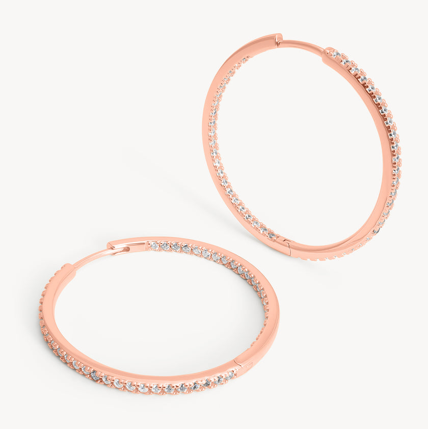 Rose Gold Large Pavé Hoop Earrings