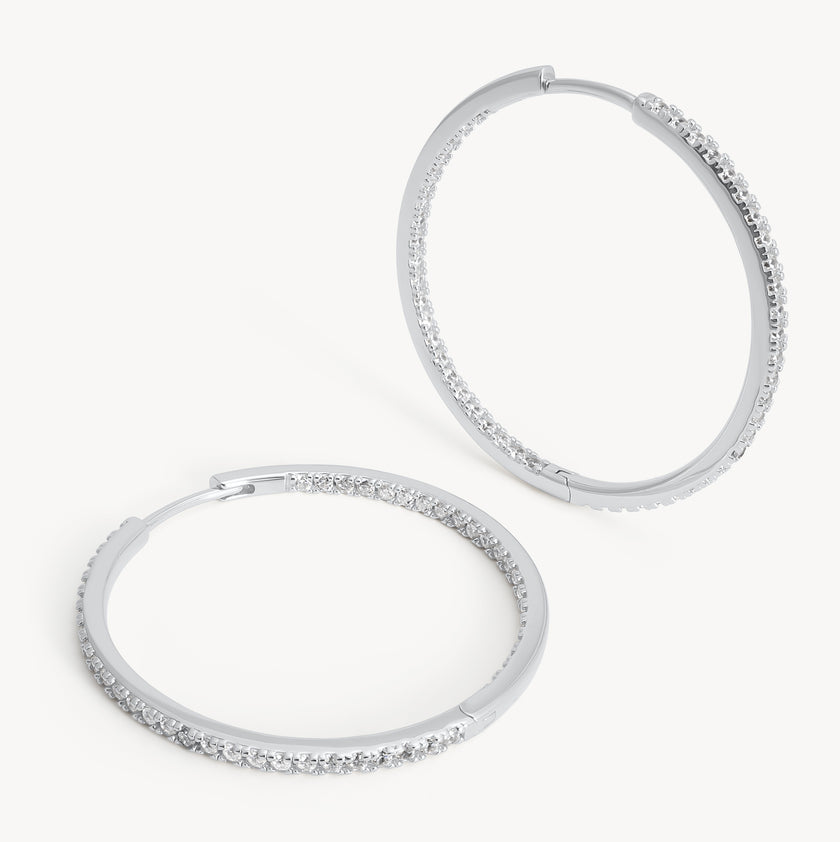 Silver Large Pavé Hoop Earrings