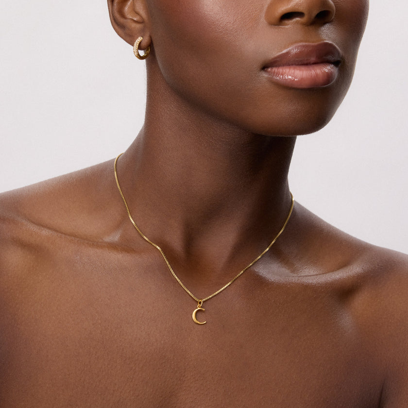 14k Gold Vermeil Letter Necklace on model