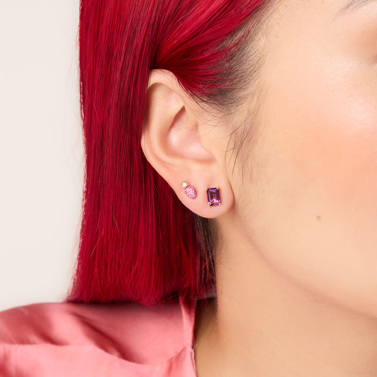 Lightbulb Convertible Earrings - Prismatic Pink Studs on model