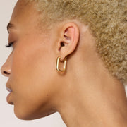Link Up Hoop Earrings Gold on model