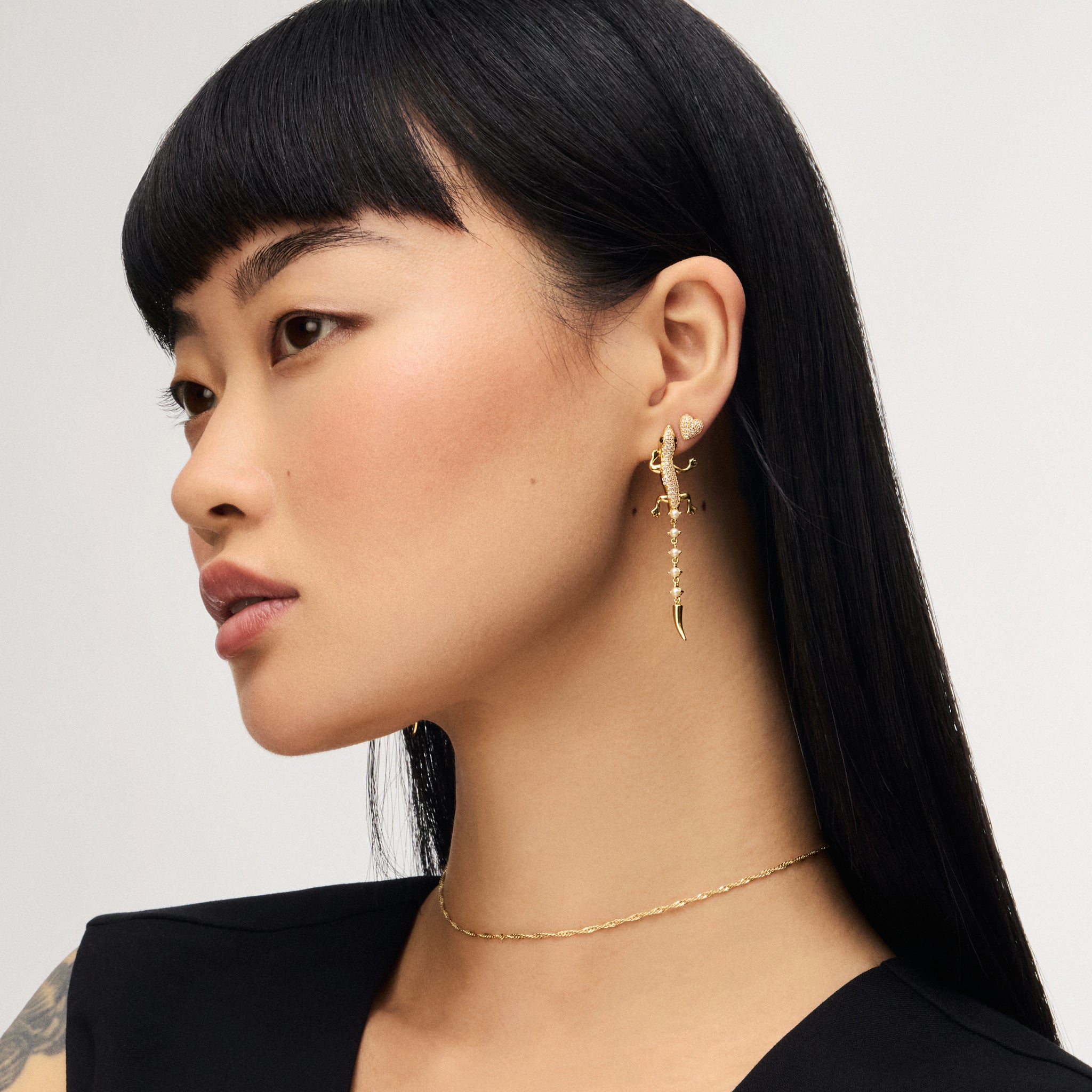 Lizard Statement Earrings on model