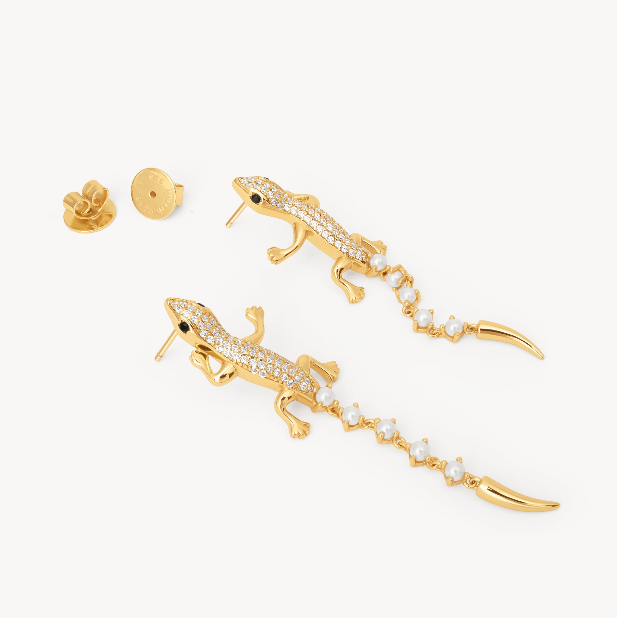 Lizard Statement Earrings laying flat with backings