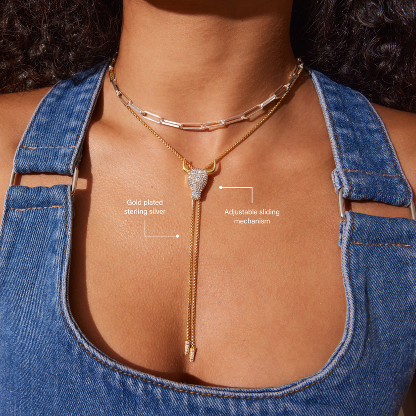 Longhorn Sparkle Bolo Tie Necklace with product highlights