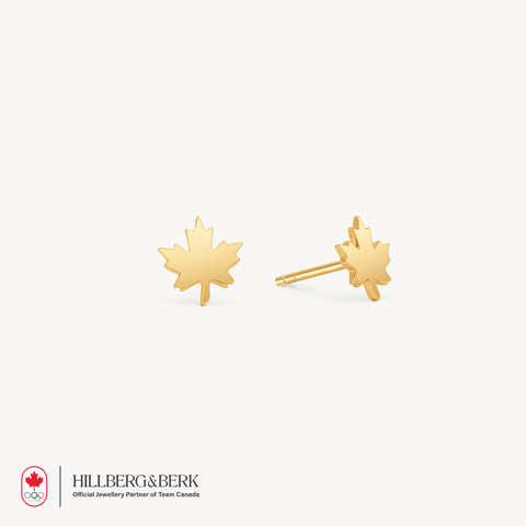 Maple Leaf Stud Earrings in Gold