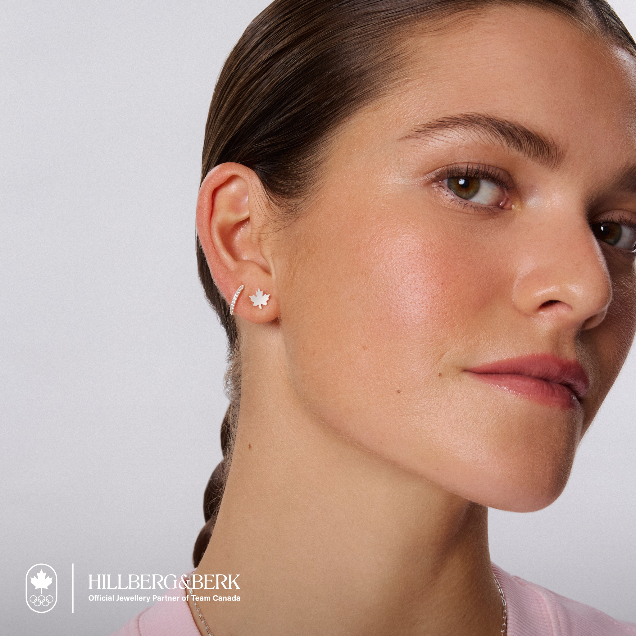 Maple Leaf Stud Earrings on model