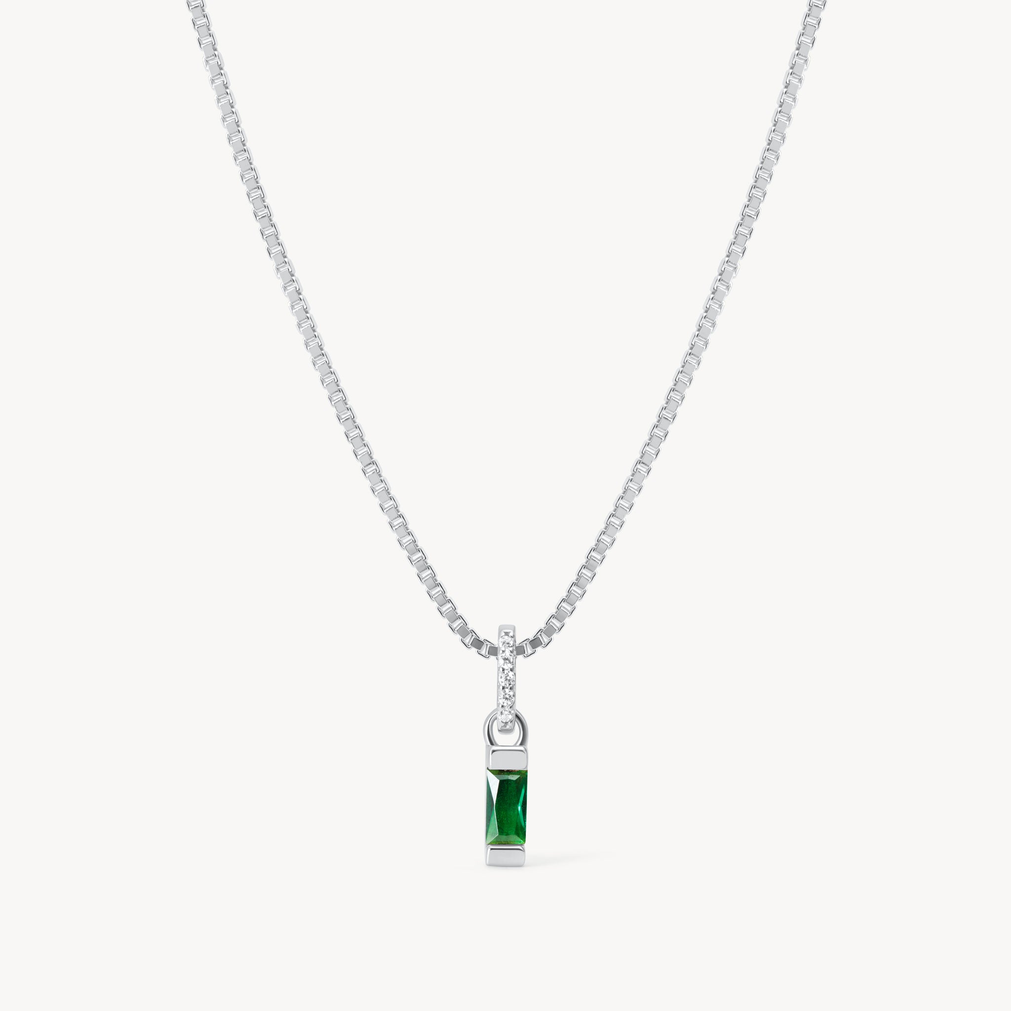 May Silver Birthstone Baguette Necklace