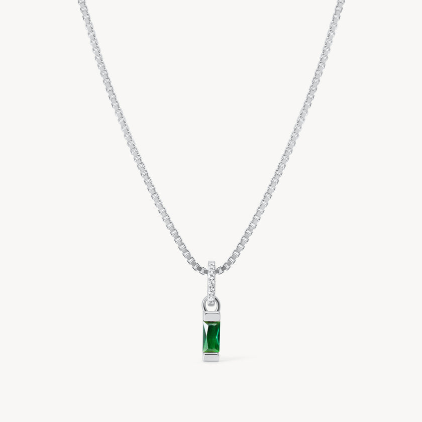 May Silver Birthstone Baguette Necklace
