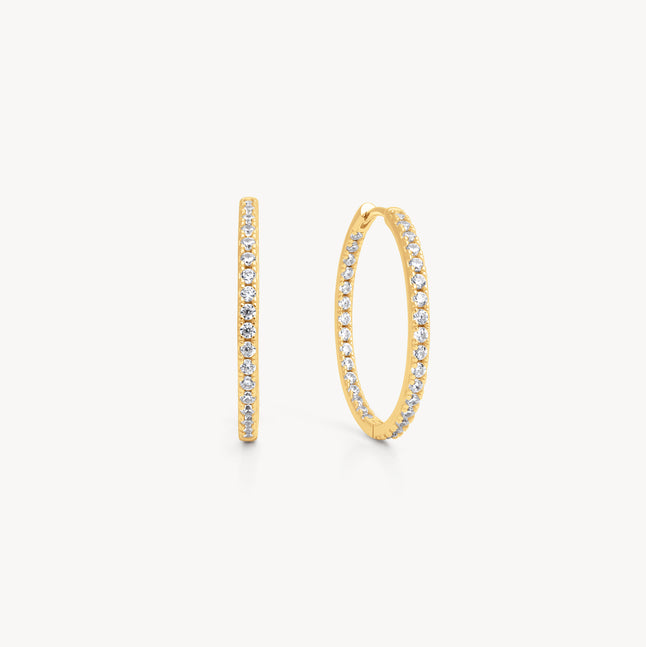 Gold Medium Pavé Hoop Earrings