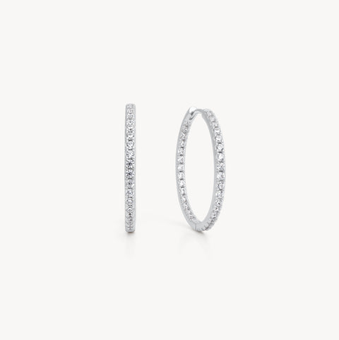Silver Medium Pavé Hoop Earrings
