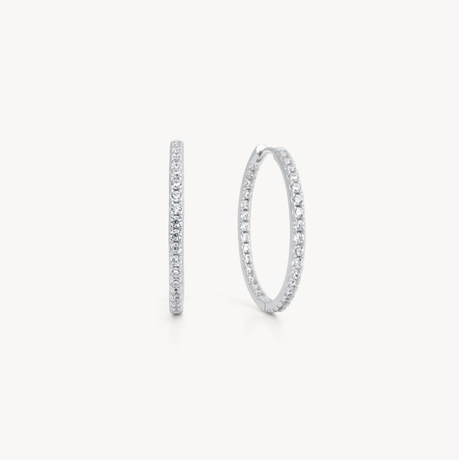 Silver Medium Pavé Hoop Earrings