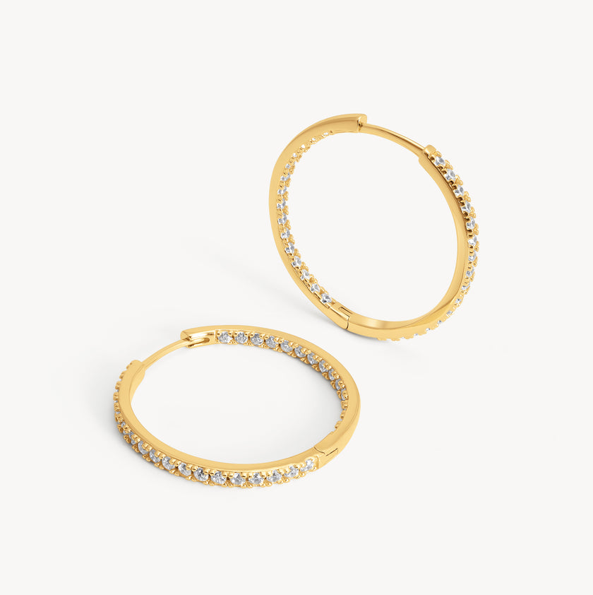 Gold Medium Pavé Hoop Earrings