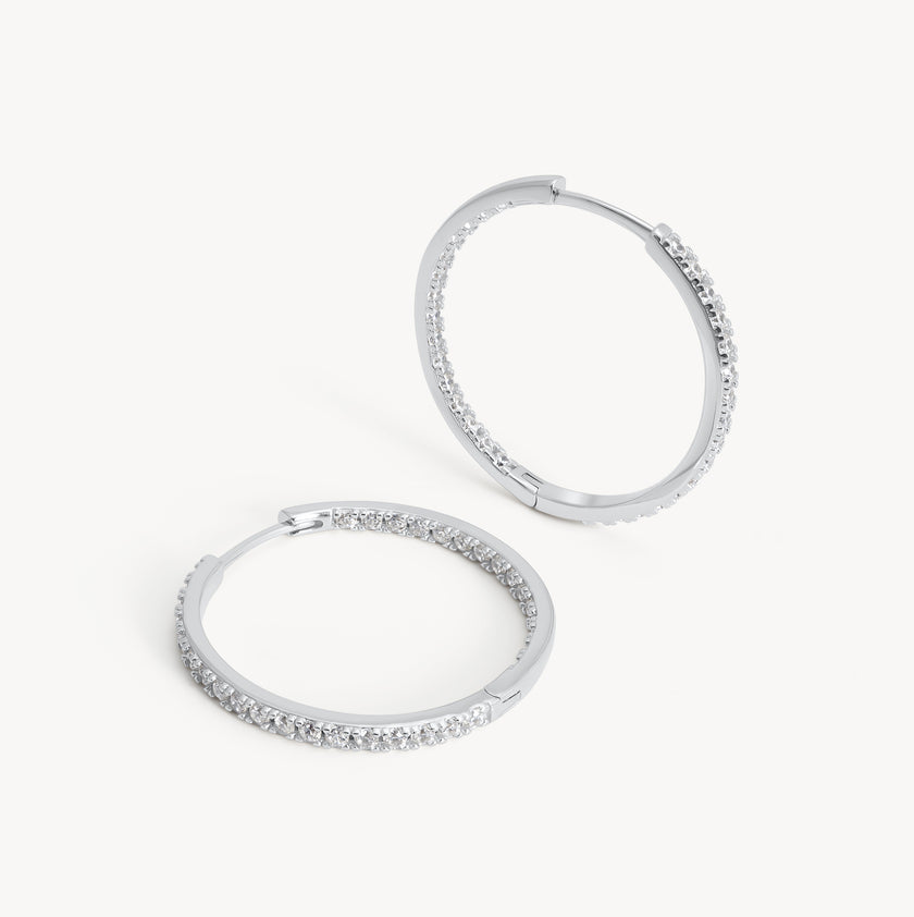 Silver Medium Pavé Hoop Earrings