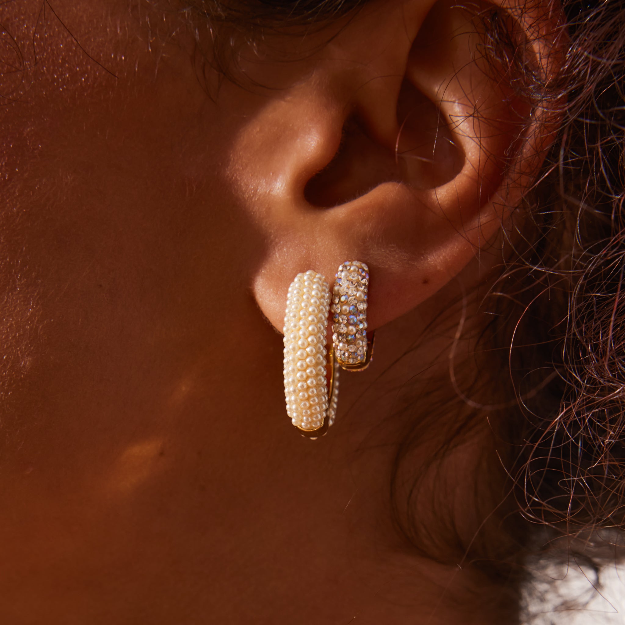 Cream Pearl Hoop Earrings