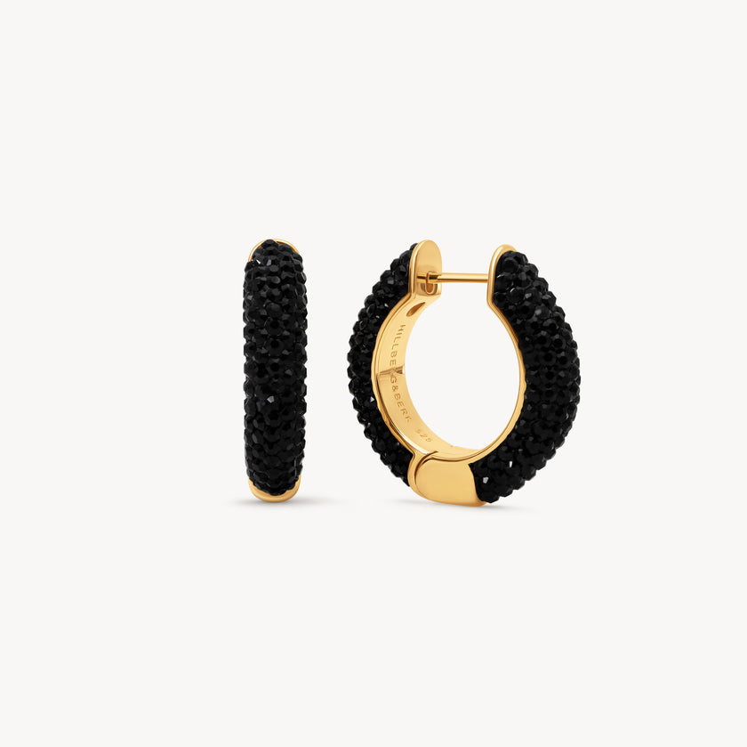 Black Medium Sparkle Hoop Earrings