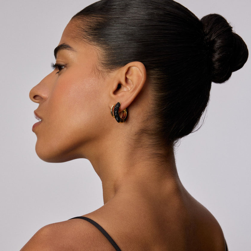 Black Medium Sparkle Hoop Earrings