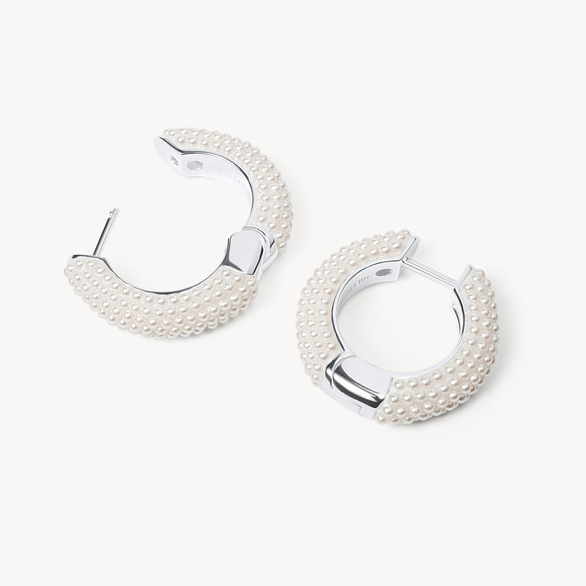 White Pearl Hoop Earrings