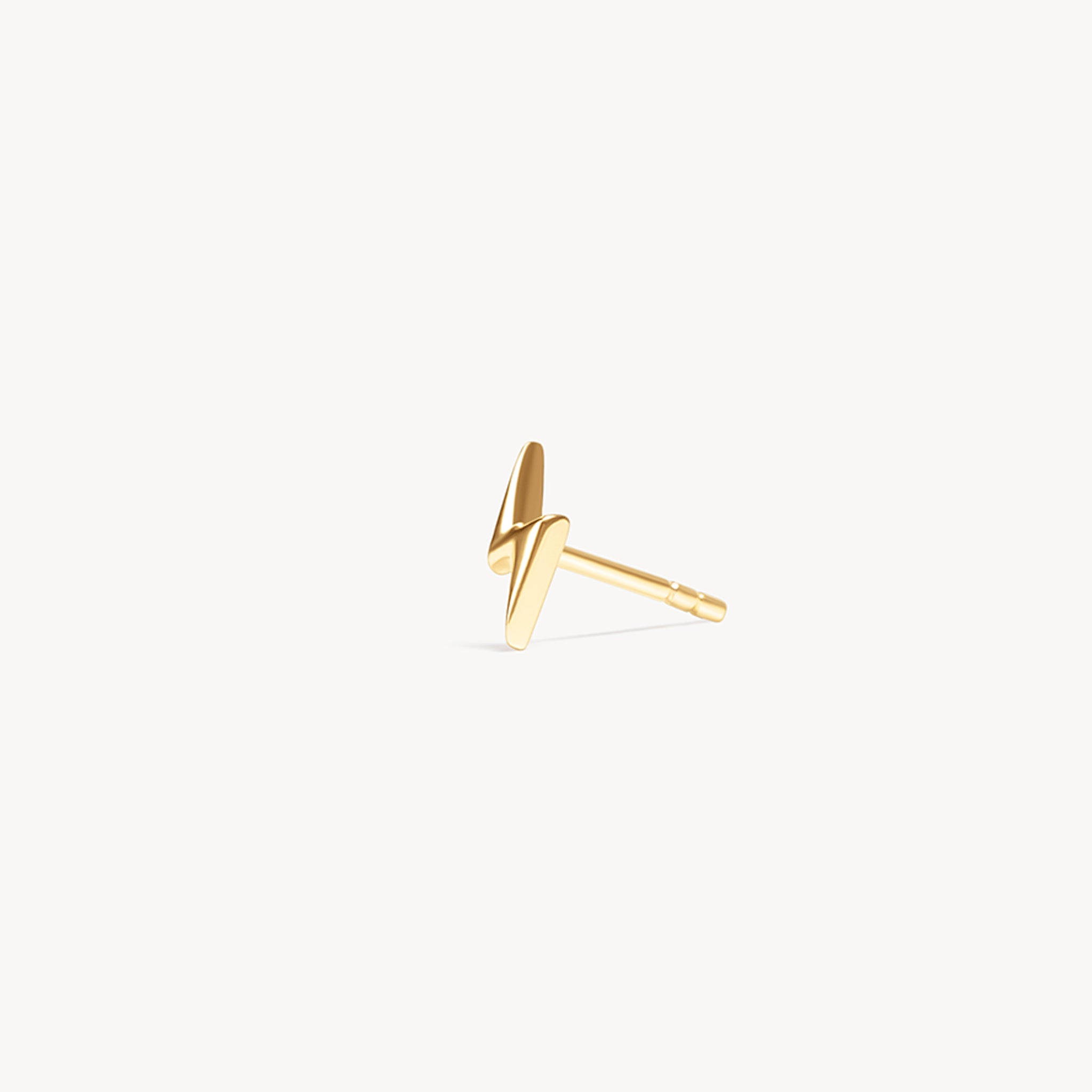 Mini Metal Lightning Stud Earrings Gold Single Angled