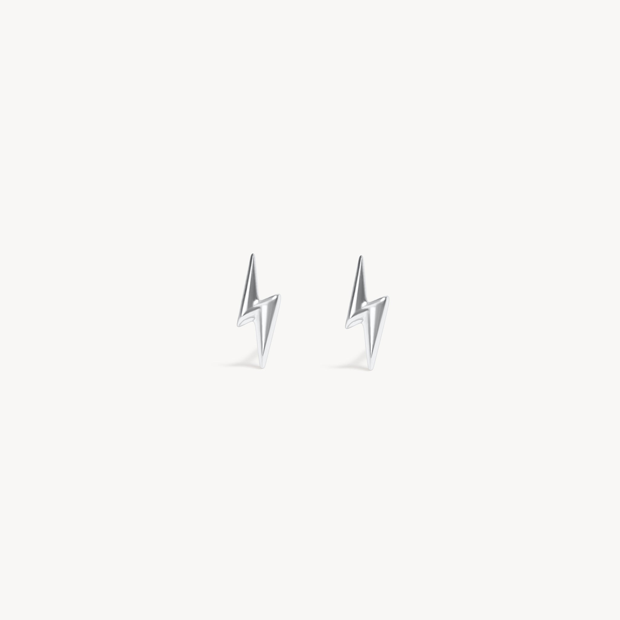 Mini Metal Lightning Stud Earrings Silver pair