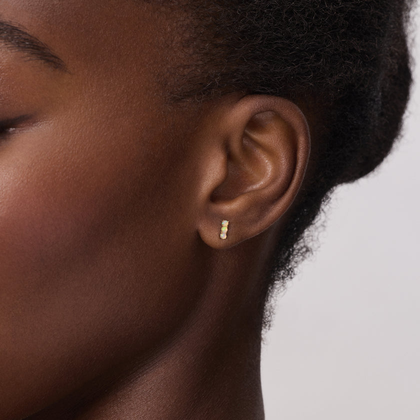 Opal Bar Stud Earrings on model