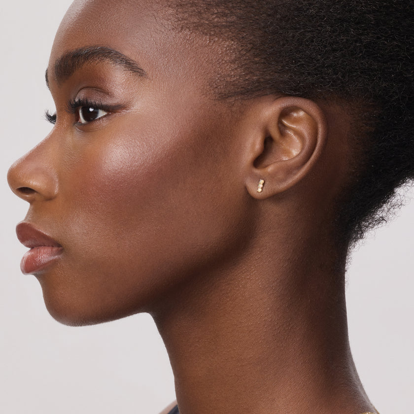 Opal Bar Stud Earrings on model