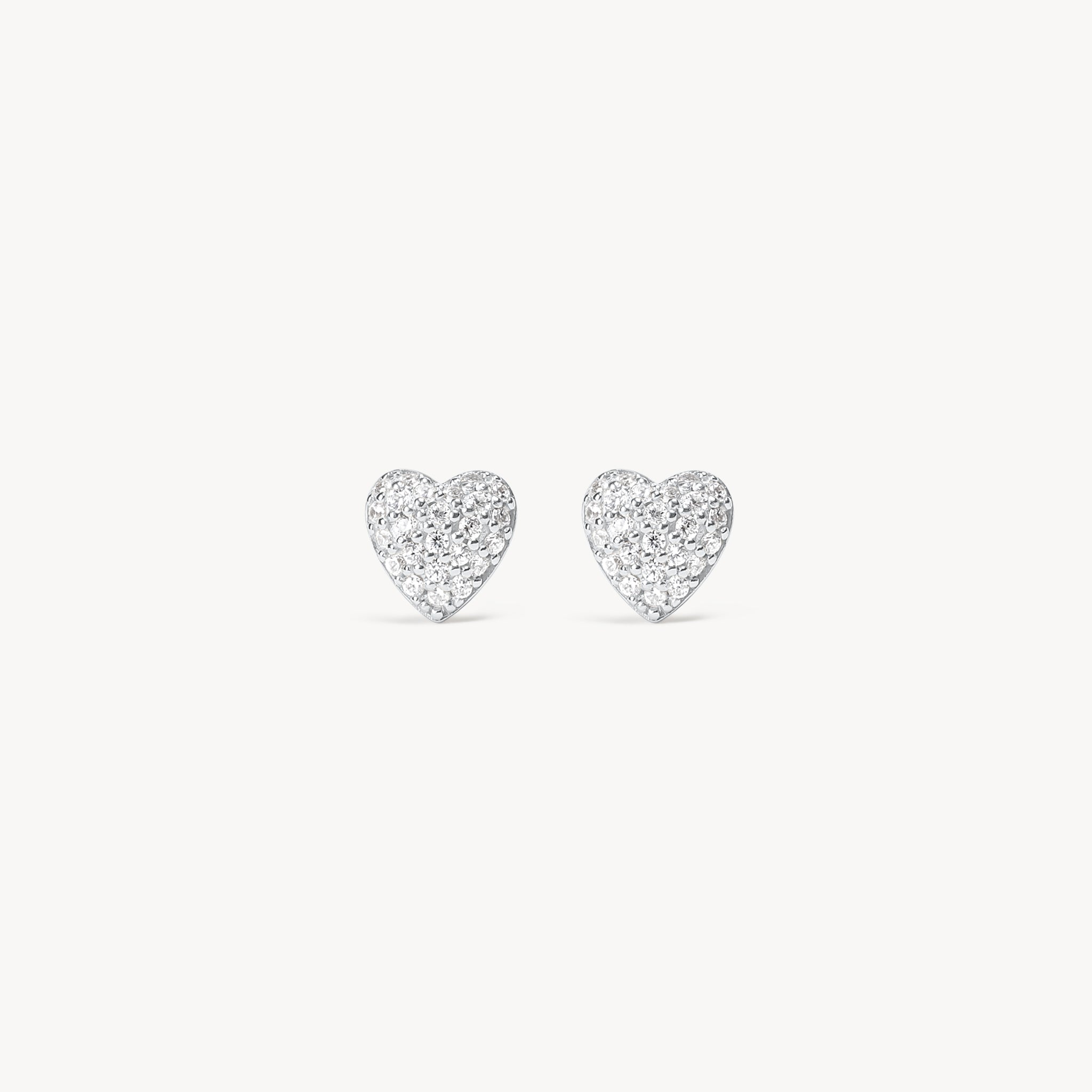 Silver Mini Pavé Heart Stud Earrings