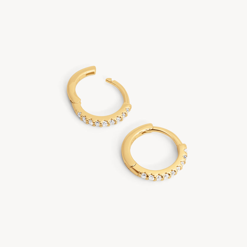 Gold Mini Pavé Hoop Earrings laying flat