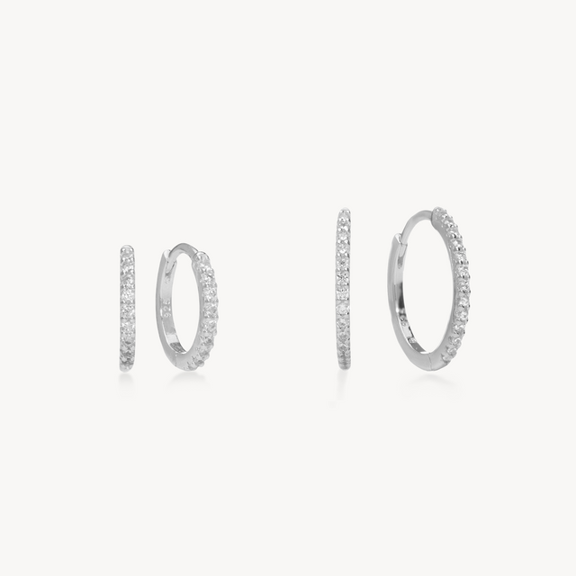 Silver Pavé Hoop Set