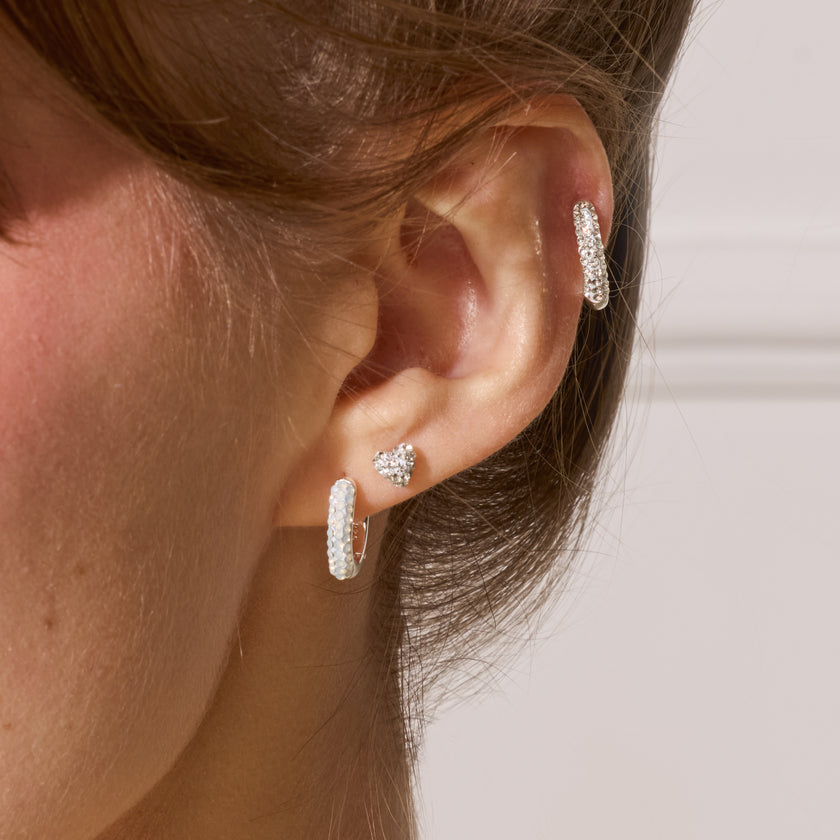 Mini Sparkle Heart Stud Earrings white on model